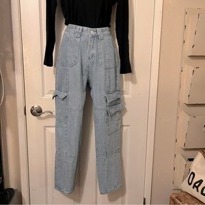 Caroline Studio Light Wash Utility Cargo High Waised Jeans Sz M